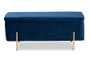 "FZD0223-Navy Blue Velvet-Bench" Baxton Studio Rockwell Contemporary Glam and Luxe Navy Blue Velvet Fabric Upholstered and Gold Finished Metal Storage Bench