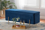 "FZD0223-Navy Blue Velvet-Bench" Baxton Studio Rockwell Contemporary Glam and Luxe Navy Blue Velvet Fabric Upholstered and Gold Finished Metal Storage Bench