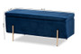"FZD0223-Navy Blue Velvet-Bench" Baxton Studio Rockwell Contemporary Glam and Luxe Navy Blue Velvet Fabric Upholstered and Gold Finished Metal Storage Bench