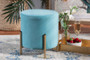 "FZD190717-Light Blue Velvet-Ottoman" Baxton Studio Thurman Contemporary Glam and Luxe Sky Blue Velvet Fabric Upholstered and Gold Finished Metal Ottoman
