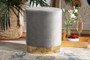 "FZD020219-Grey Velvet-Ottoman" Baxton Studio Chaela Contemporary Glam and Luxe Grey Velvet Fabric Upholstered and Gold Finished Metal Ottoman