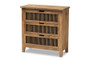 "LD19A007-Medium Oak-3DW-Cabinet" Baxton Studio Clement Rustic Transitional Medium Oak Finished 3-Drawer Wood Spindle Storage Cabinet