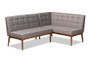 "BBT8051.11-Grey/Walnut-2PC SF Bench" Baxton Studio Sanford Mid-Century Modern Grey Fabric Upholstered and Walnut Brown Finished Wood 2-Piece Dining Nook Banquette Set