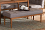 "BBT8051.11-Grey/Walnut-Bench" Baxton Studio Sanford Mid-Century Modern Grey Fabric Upholstered and Walnut Brown Finished Wood Dining Bench