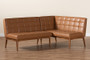 "BBT8051.11-Tan/Walnut-2PC SF Bench" Baxton Studio Sanford Mid-Century Modern Tan Faux Leather Upholstered and Walnut Brown Finished Wood 2-Piece Dining Nook Banquette Set