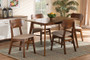 "RH369C-Sand/Walnut-5PC Dining Set" Baxton Studio Euclid Mid-Century Modern Sand Fabric Upholstered and Walnut Brown Finished Wood 5-Piece Dining Set