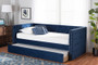"CF9227-Navy Blue Velvet-Daybed-T/T" Baxton Studio Larkin Modern and Contemporary Navy Blue Velvet Fabric Upholstered Twin Size Daybed with Trundle