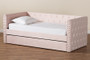 "CF9227-Pink Velvet Velvet-Daybed-T/T" Baxton Studio Larkin Modern and Contemporary Pink Velvet Fabric Upholstered Twin Size Daybed with Trundle