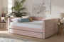"CF9227-Pink Velvet Velvet-Daybed-F/T" Baxton Studio Larkin Modern and Contemporary Pink Velvet Fabric Upholstered Full Size Daybed with Trundle