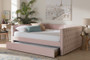 "CF9227-Pink Velvet Velvet-Daybed-Q/T" Baxton Studio Larkin Modern and Contemporary Pink Velvet Fabric Upholstered Queen Size Daybed with Trundle