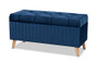 "HY2A19B046S-Navy Blue Velvet-Otto" Baxton Studio Hanley Modern and Contemporary Navy Blue Velvet Fabric Upholstered and Walnut Brown Finished Wood Storage Ottoman