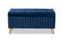 "HY2A19B046S-Navy Blue Velvet-Otto" Baxton Studio Hanley Modern and Contemporary Navy Blue Velvet Fabric Upholstered and Walnut Brown Finished Wood Storage Ottoman