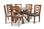 "Mila-Grey/Walnut-7PC Dining Set" Baxton Studio Mila Modern and Contemporary Grey Fabric Upholstered and Walnut Brown Finished Wood 7-Piece Dining Set