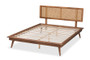 "Nura-Ash Walnut Rattan-Full" Baxton Studio Nura Mid-Century Modern Walnut Brown Finished Wood and Synthetic Rattan Full Size Platform Bed