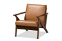 "Bianca-Tan/Walnut Brown-CC" Baxton Studio Bianca Mid-Century Modern Walnut Brown Finished Wood and Tan Faux Leather Effect Lounge Chair