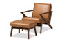 "Bianca-Tan/Walnut Brown-2PC Set" Baxton Studio Bianca Mid-Century Modern Walnut Brown Finished Wood and Tan Faux Leather Effect 2-Piece Lounge chair and Ottoman Set