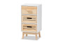 "3578-White Washed/Oak-3DW Cabinet" Baxton Studio Kalida Mid-Century Modern Two-Tone White and Oak Brown Finished Wood 3-Drawer Storage Cabinet