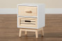 "3577-White Washed/Oak-NS" Baxton Studio Kalida Mid-Century Modern Two-Tone White and Oak Brown Finished Wood 2-Drawer Nightstand