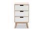 "FZM16147-3-Light Brown/White-NS" Baxton Studio Halian Mid-Century Modern Two-Tone White and Light Brown Finished Wood 3-Drawer Nightstand