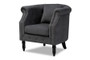 "ZQ-13-Velvet Grey-Chair" Baxton Studio Renessa Classic and Traditional Grey Velvet Fabric Upholstered and Dark Brown Finished Wood Armchair