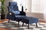 "T-4-Velvet Navy Blue-Chair/Footstool Set" Baxton Studio Haldis Modern and Contemporary Navy Blue velvet Fabric Upholstered and Walnut Brown Finished Wood 2-Piece Recliner Chair and Ottoman Set