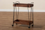 "6652-Metal-Cart" Baxton Studio Reynard Modern and Industrial Walnut Brown Finished Wood and Black Metal 2-Tier Wine Cart