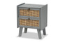 "7633-Grey/Rattan-NS" Baxton Studio Waller Mid-Century Modern Natural Rattan and Grey Finished Wood 2-Drawer Nightstand