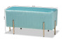 "FZD200124-Light Blue-Bench" Baxton Studio Helaine Contemporary Glam and Luxe Sky Blue Fabric Upholstered and Gold Metal Bench Ottoman