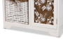 "TLM1849-White/Brown Floral" Baxton Studio Abril Modern and Contemporary Multi-Colored Fabric Upholstered and White Finished Wood Drop Leaf Ironing Board Cabinet with Woven Storage Baskets