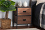 "6883-Wood/Metal-NS" Baxton Studio Hillard Modern Industrial Walnut Brown Finished Wood and Black Metal 2-Drawer Nightstand