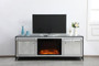 James 72 In. Mirrored Tv Stand With Wood Fireplace In Black "MF70172BK-F1"