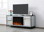 James 60 In. Mirrored Tv Stand With Wood Fireplace In Black "MF701BK-F1"