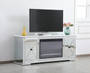 Modern 60 In. Mirrored Tv Stand With Crystal Fireplace In Antique White "MF60160AW-F2"