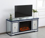 Modern 60 In. Mirrored Tv Stand With Wood Fireplace In Blue "MF60160BL-F1"