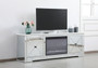 Modern 72 In. Mirrored Tv Stand With Crystal Fireplace In Antique White "MF60172AW-F2"