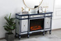 Contempo 60 In. Mirrored Credenza With Wood Fireplace In Blue "MF61060BL-F1"