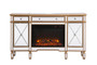 Contempo 60 In. Mirrored Credenza With Wood Fireplace In Antique Gold "MF61060G-F1"