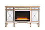 Contempo 60 In. Mirrored Credenza With Crystal Fireplace In Antique Gold "MF61060G-F2"