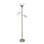 Lalia Home Torchiere Floor Lamp with 2 Reading Lights and Scalloped Glass Shades, Antique Brass "LHF-3002-AB"