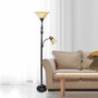 Lalia Home Torchiere Floor Lamp with Reading Light and Marble Glass Shades, Restoration Bronze and Amber "LHF-3003-RA"