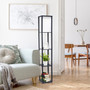 Lalia Home Column Shelf Floor Lamp with Linen Shade, Black "LHF-3004-BK"