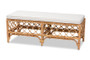 "Orchard-Rattan-Bench" Baxton Studio Orchard Modern Bohemian White Fabric Upholstered And Natural Brown Rattan Bench