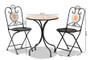 "H01-101305-Mosaic-3PC Set" Baxton Studio Santina Modern And Contemporary Multi-Colored Ceramic Tile And Black Metal 3-Piece Outdoor Dining Sets