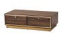 "LV28CFT28140-Walnut-CT" Baxton Studio Cormac Mid-Century Modern Transitional Walnut Brown Finished Wood And Gold Metal 2-Drawer Coffee Table
