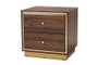 "LV28ST28240-Walnut-NS" Baxton Studio Cormac Mid-Century Modern Transitional Walnut Brown Finished Wood And Gold Metal 2-Drawer Nightstand