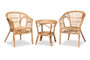 "Alleta-Rattan-3PC Set" Baxton Studio Alleta Modern Bohemian Natural Brown Rattan 3-Piece Living Room Set