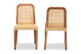 "Caspia-Teak-DC" Baxton Studio Caspia Mid-Century Modern Walnut Brown Mahogany Wood and Natural Rattan 2-Piece Dining Chair Set