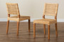 "Lesia-Teak-DC" Baxton Studio Lesia Modern Bohemian Natural Brown Rattan and Walnut Brown Mahogany Wood 2-Piece Dining Chair Set