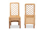 "Moscow-Teak-DC" Baxton Studio Moscow Modern Bohemian Natural Brown Rattan and Walnut Brown Mahogany Wood 2-Piece Dining Chair Set