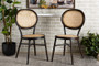 "WA-33001-Natural/Dark Brown-DC" Baxton Studio Thalia Mid-Century Modern Dark Brown Finished Metal And Synthetic Rattan 2-Piece Outdoor Dining Chair Set